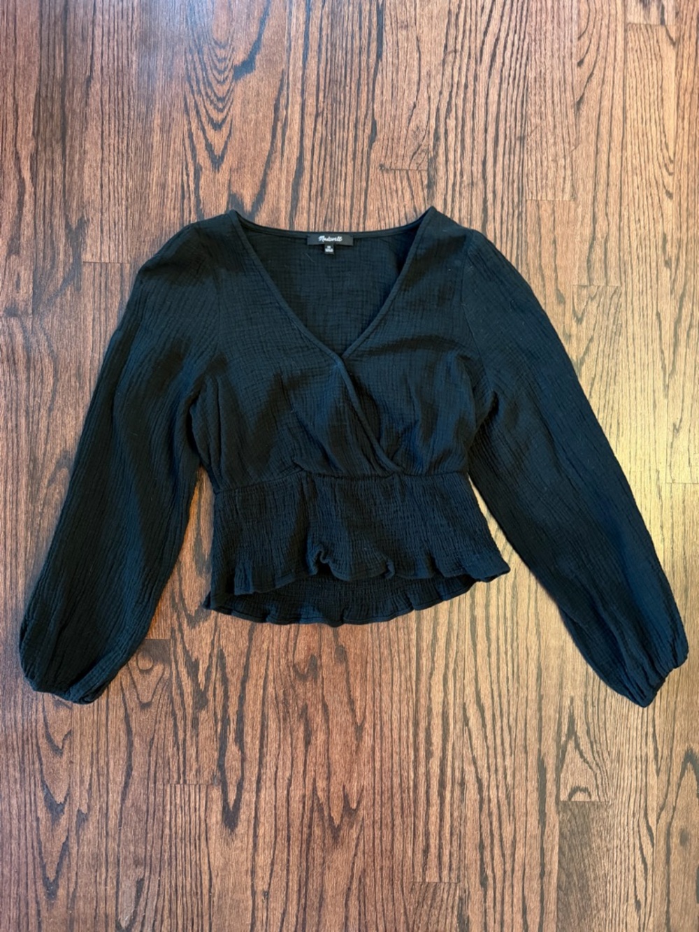 Madewell Black V-Neck Peplum Blouse